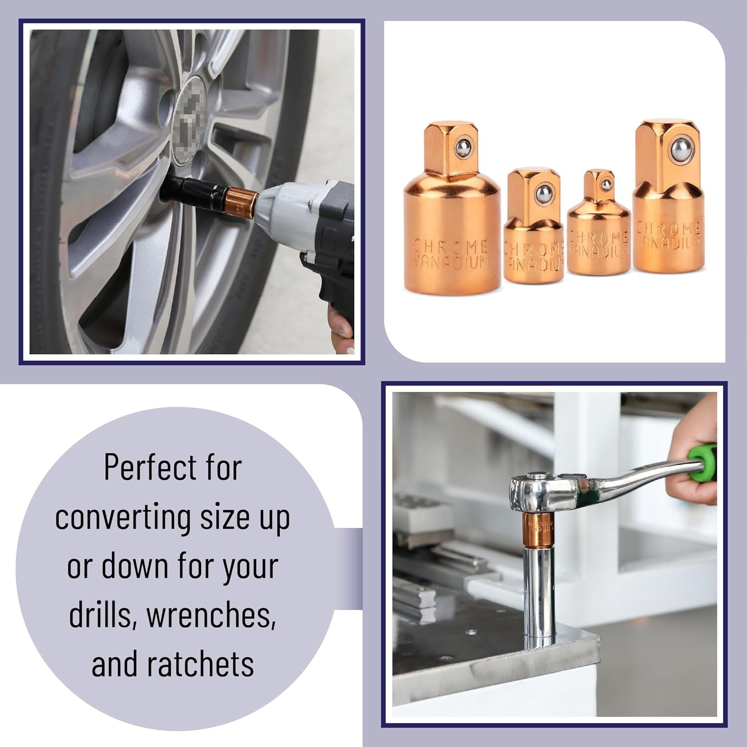 Bates Chrome Molybdenum Steel Impact Socket Reducer Set – Sleek Rose Gold Finish