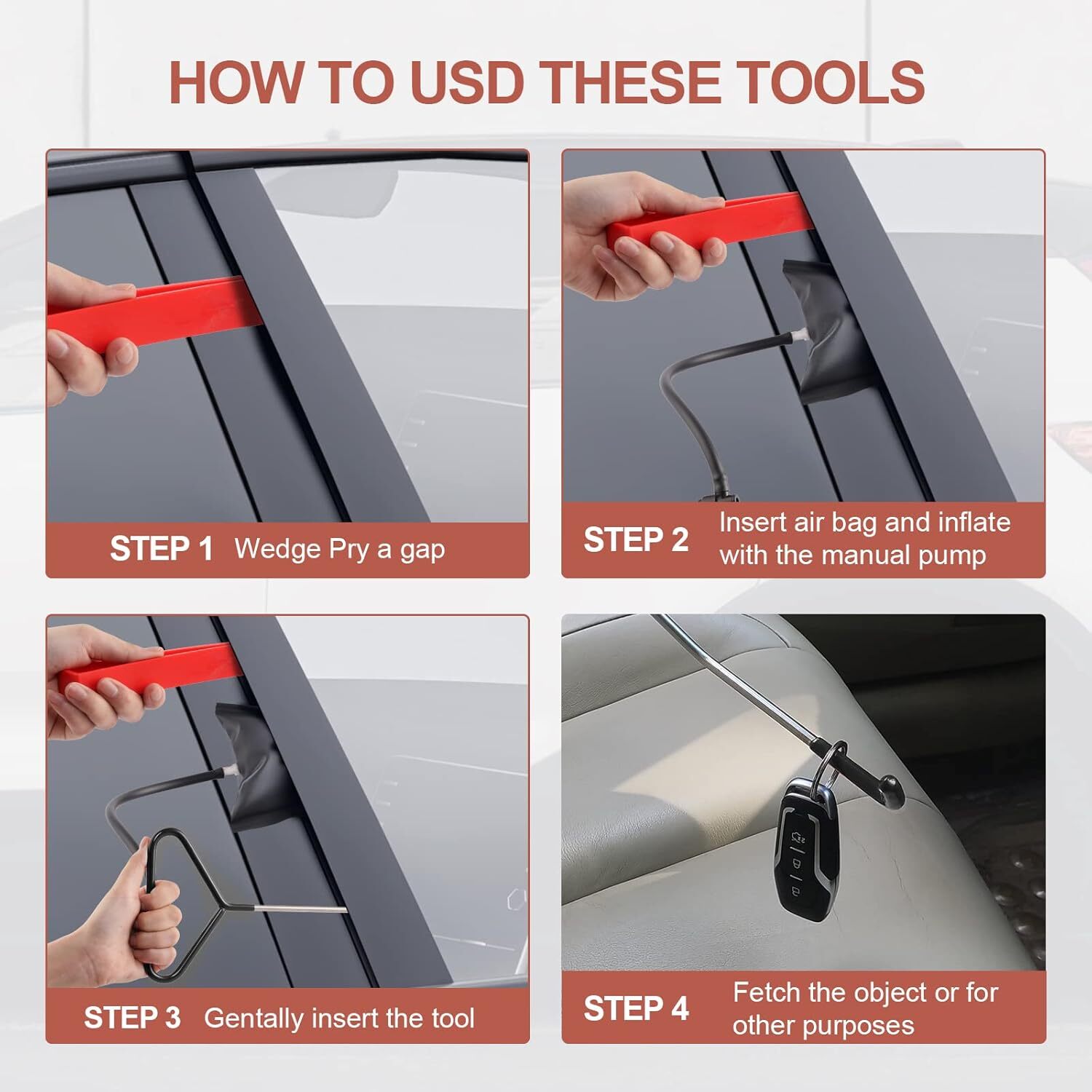 Emergency Car Unnlock Tool Kit, Vehicle Repair Lock Out Set, Long Reach Puller