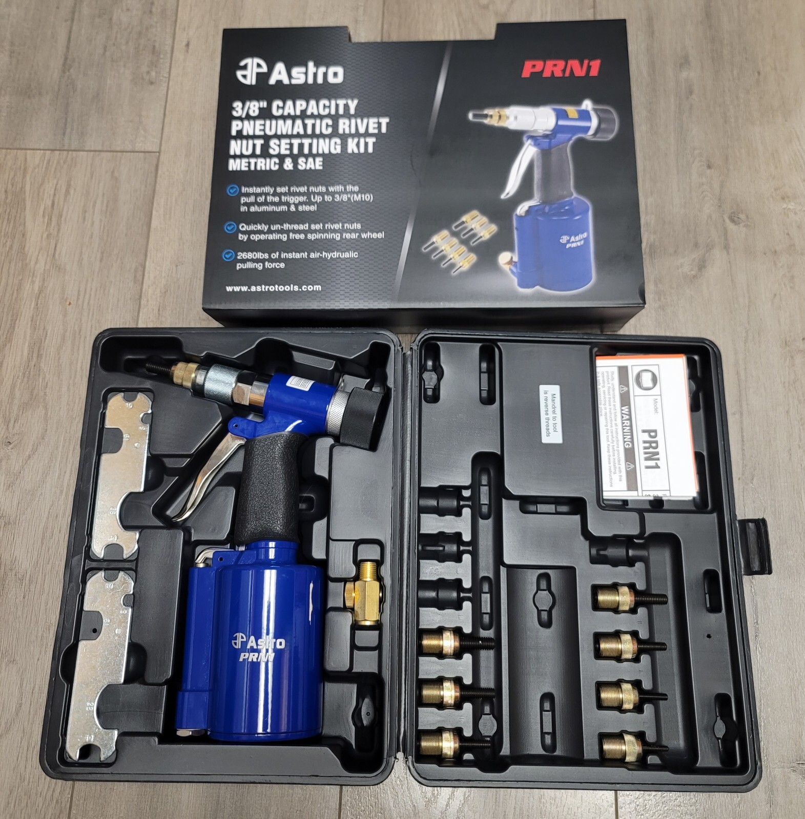Astro Pneumatic Air/Hydraulic Nut/Thread Rivet Gun Kit Nut-Sert up to 3/8″ #PRN1