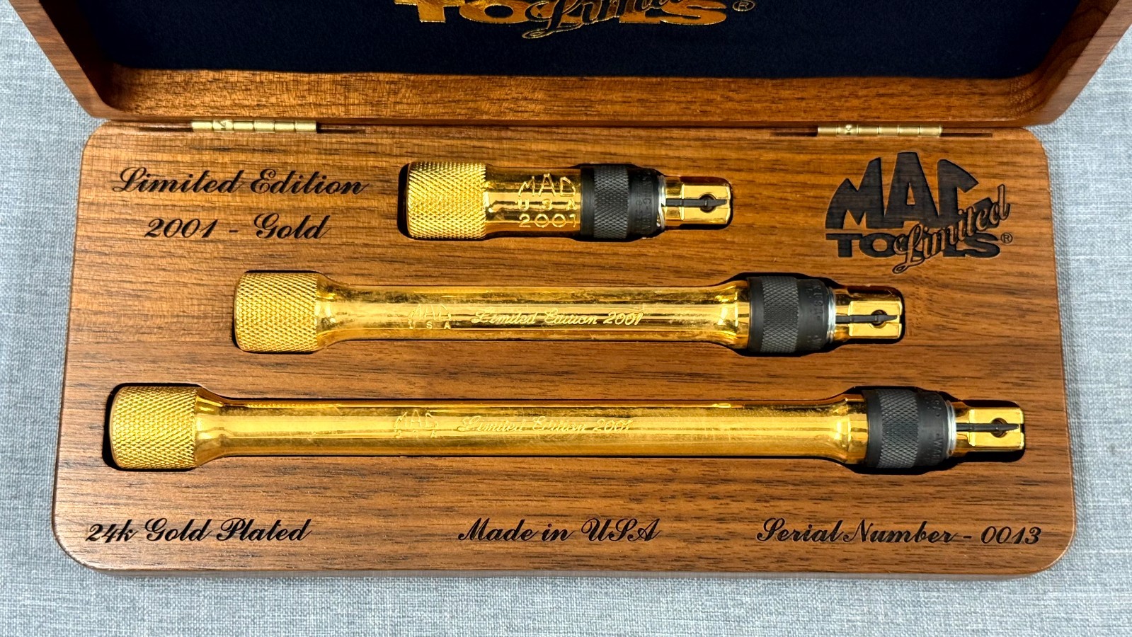 MAC Tools Limited Edition 2001 24k Gold Plated 3 Piece Extension Set USA W/case