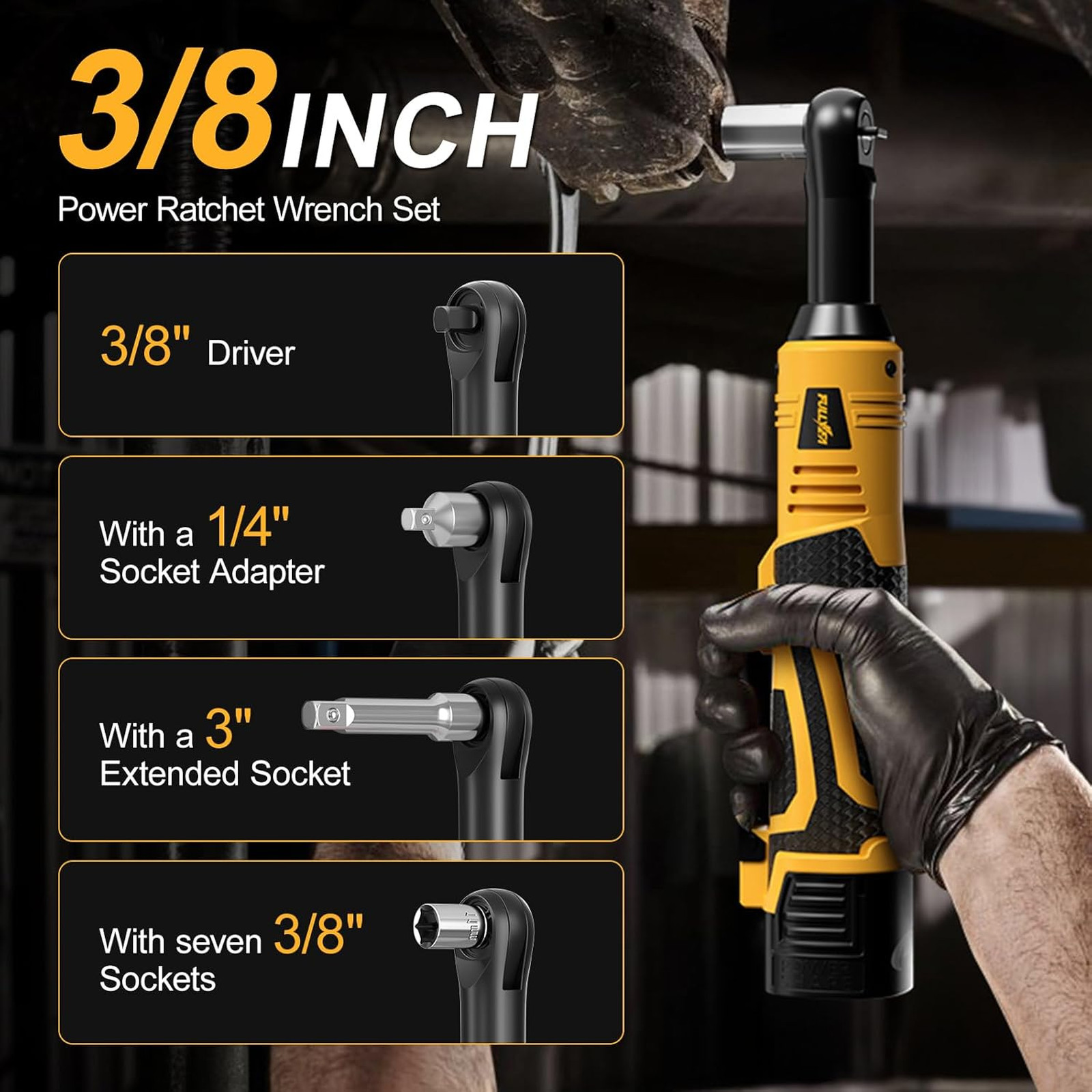 Cordless Electric Ratchet Wrench Set, 550RPM, 45Ft-lbs, 16.8V Extended cordless