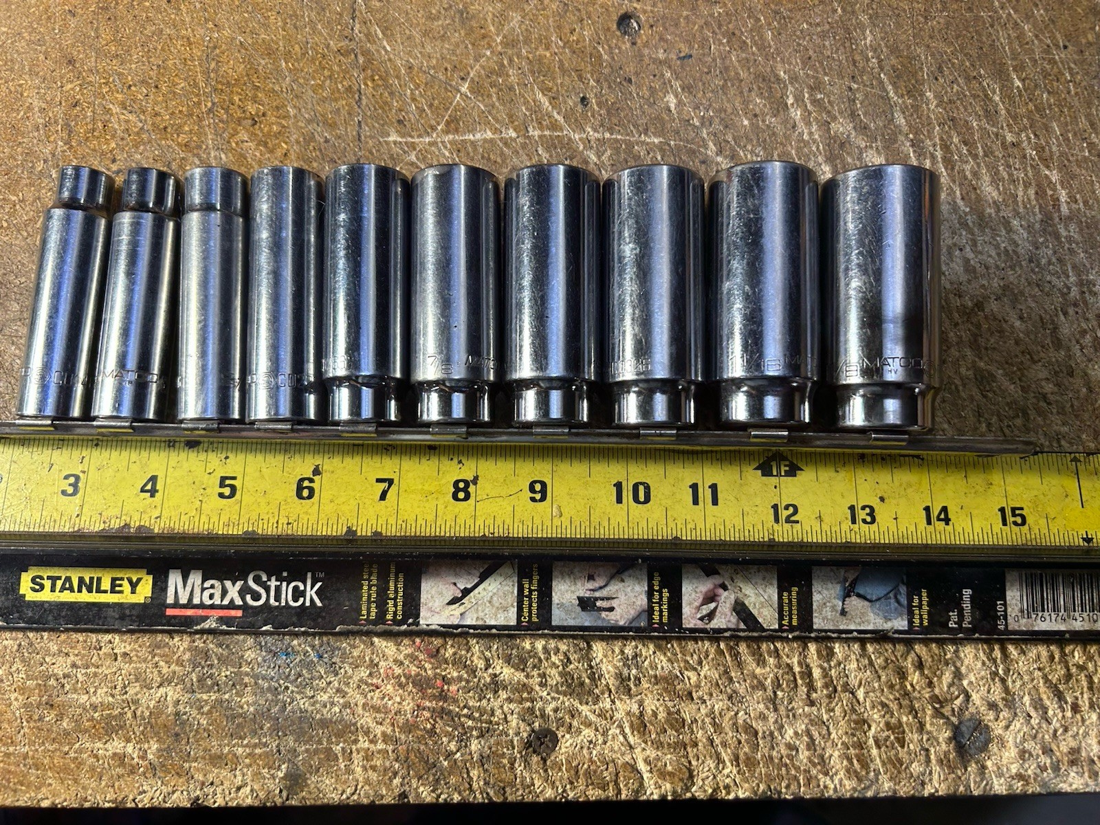 Matco 1/2” Drive 6 Point 10 Pc Deep Well Socket Set 7/16 To 1-1/8” CD Series