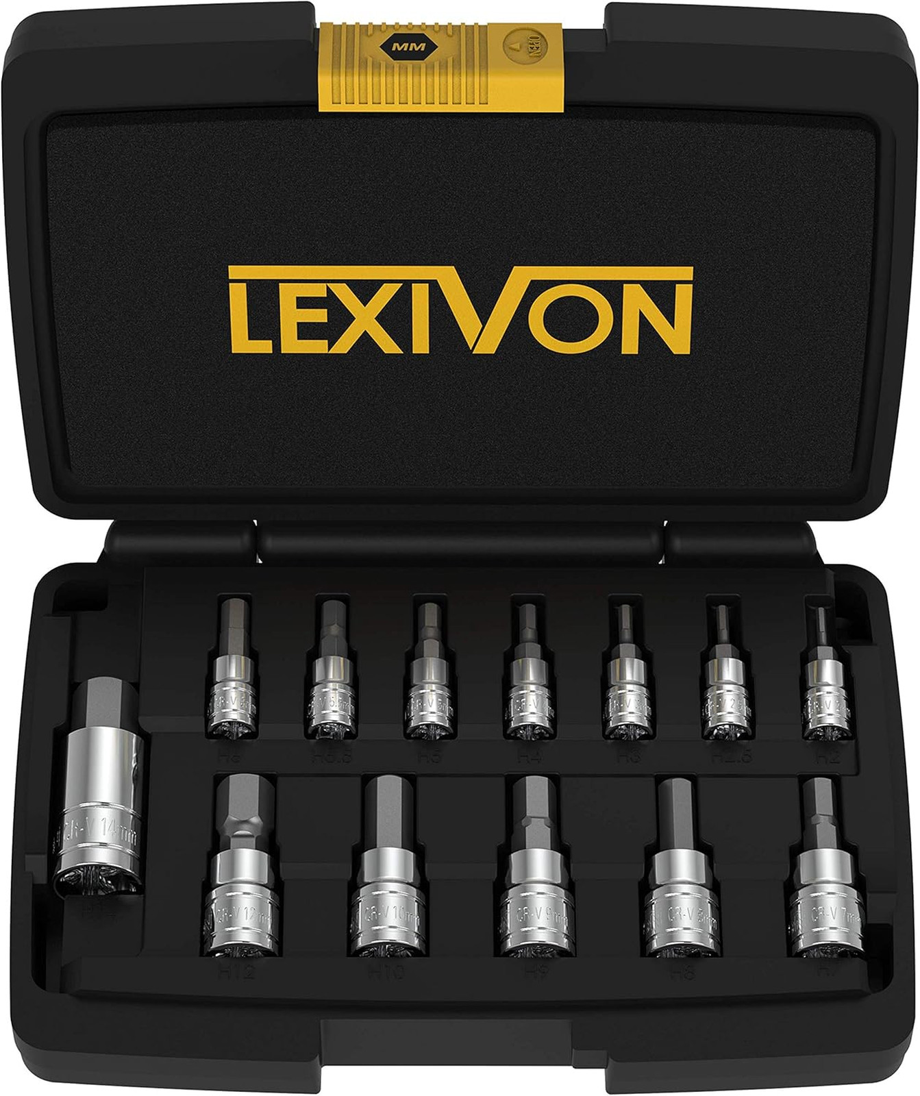Metric Hex Bit Socket Set, Premium S2 Alloy Steel Chrome Vanadium, 13-Piece, 2mm