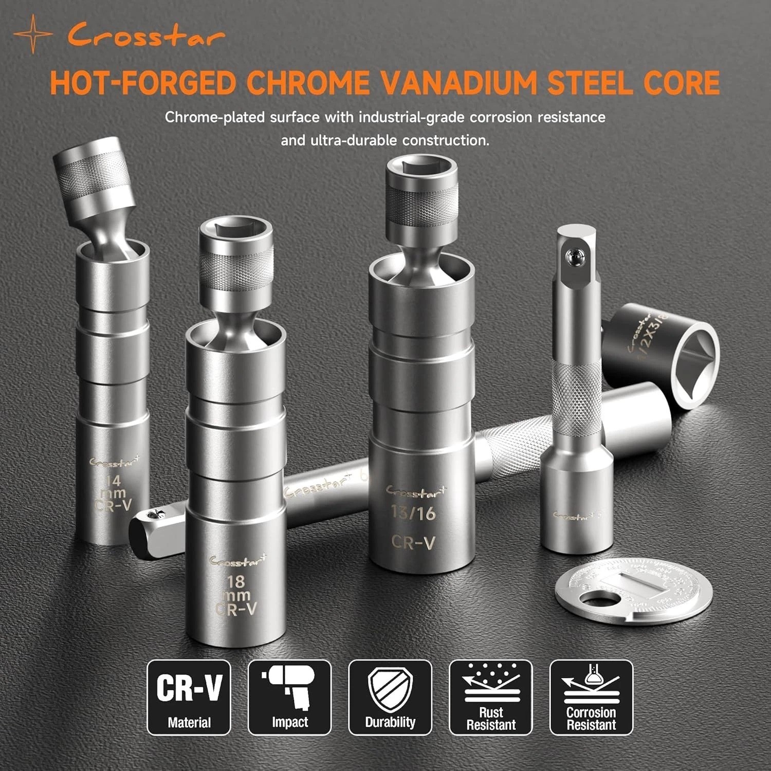 11PCS 3/8″ Drive Magnetic Swivel Spark Plug Socket Set, CR-V Steel with 18mm/…