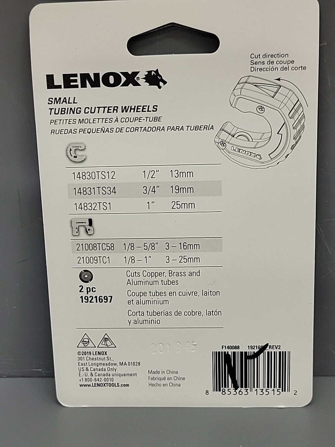 Lenox Small Cutter Wheel Copper Alum Brass 5/8 1921697 Miniature New 1 Pack of 2