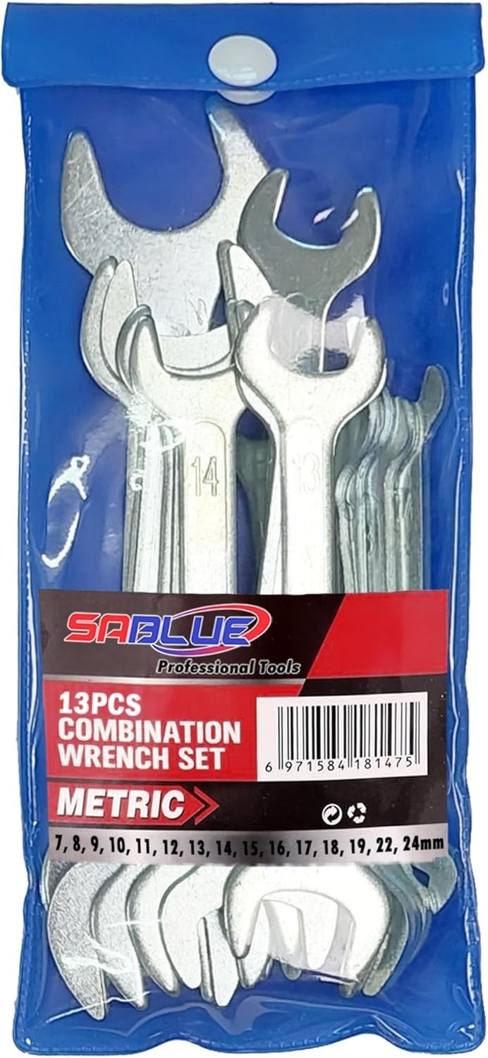 13PC Slim Open End Spanner Wrench Set Metric 7-24mm Mechanics Tools