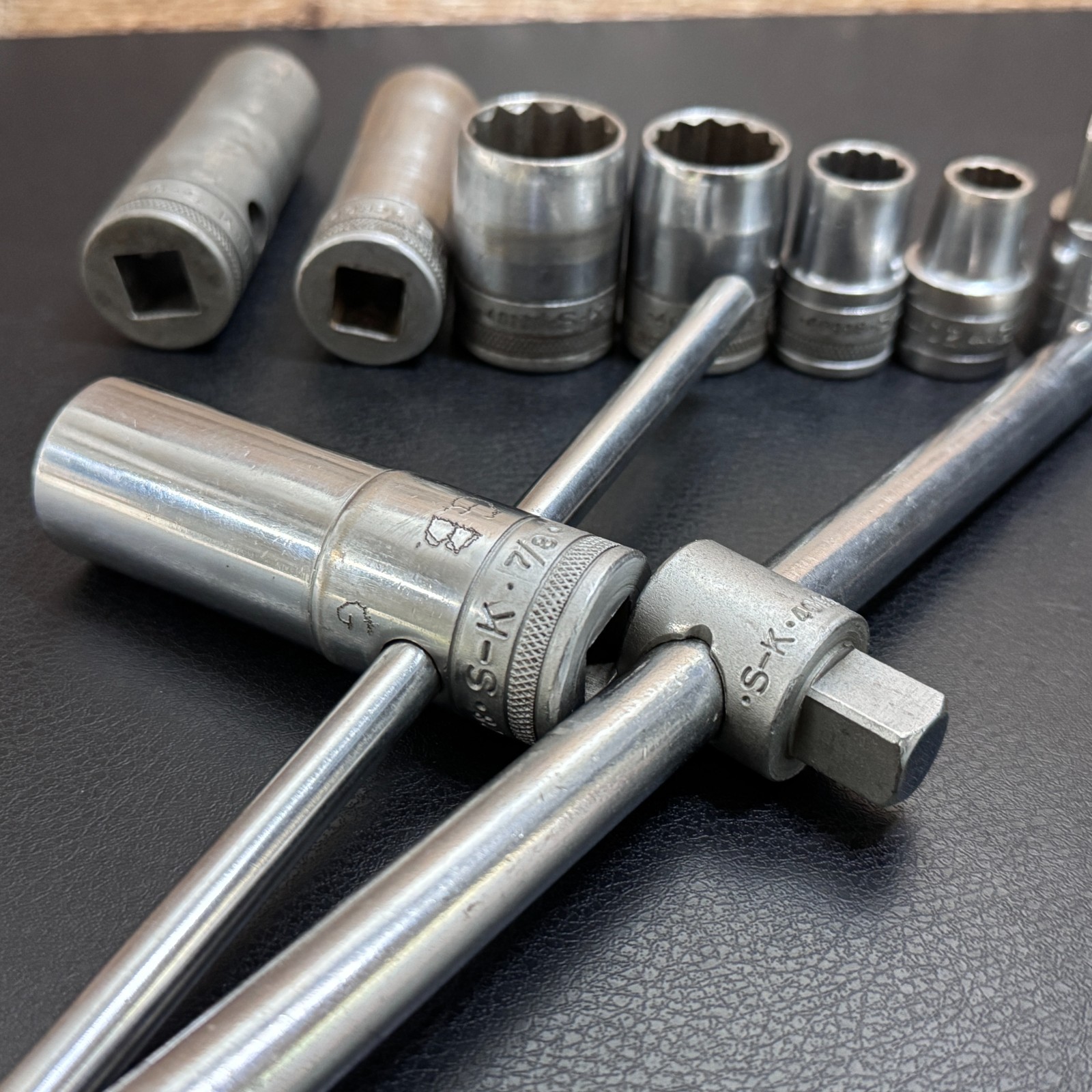 S-K Tools 1/2 Drive Socket Lot 12PT SAE Deep STD T-Handle Breaker Bar Cross Bar