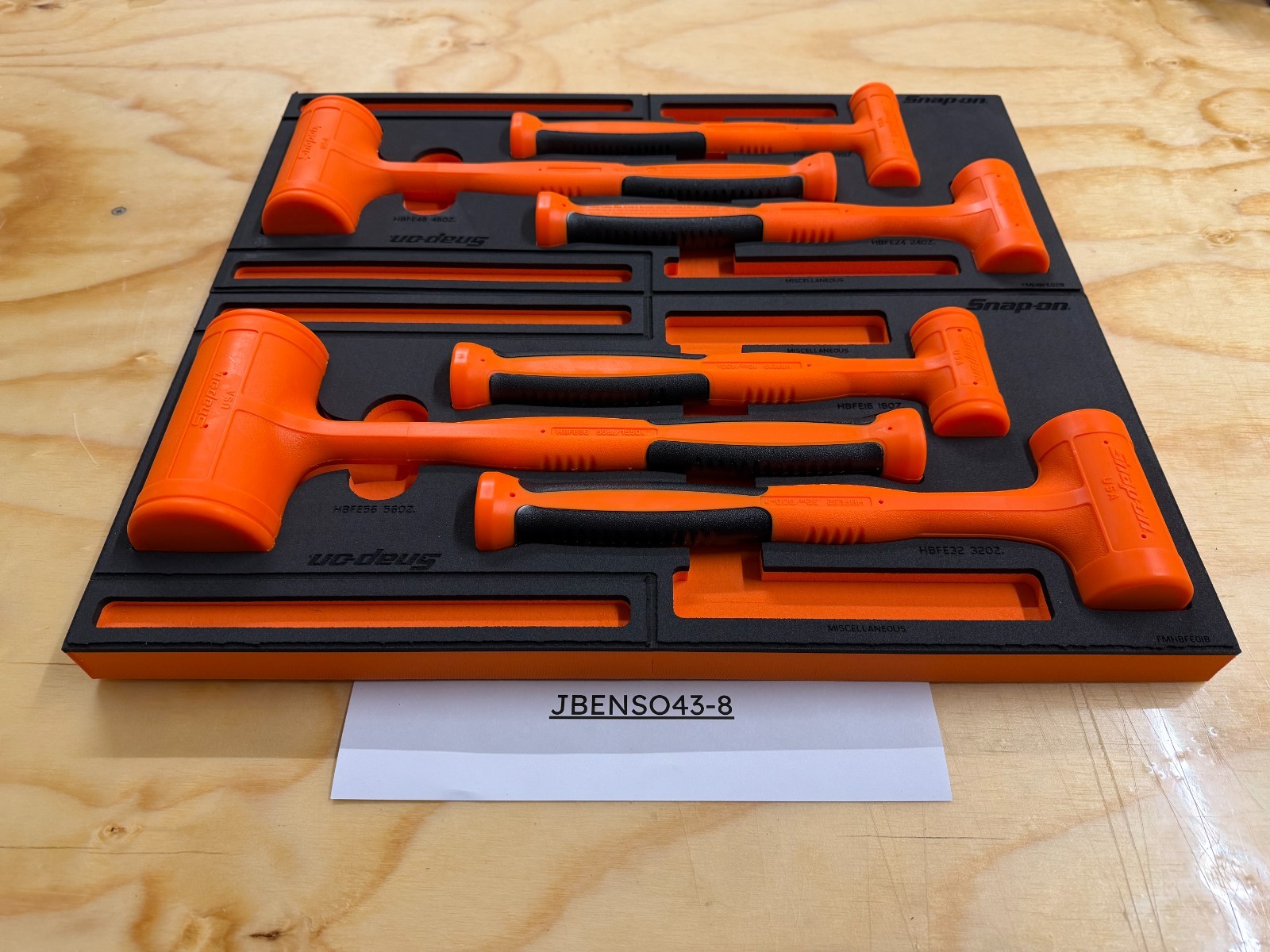 Snap-on Tools NEW ORANGE 6pc Soft Grip DeadBlow Soft Face Hammer Master Foam Set