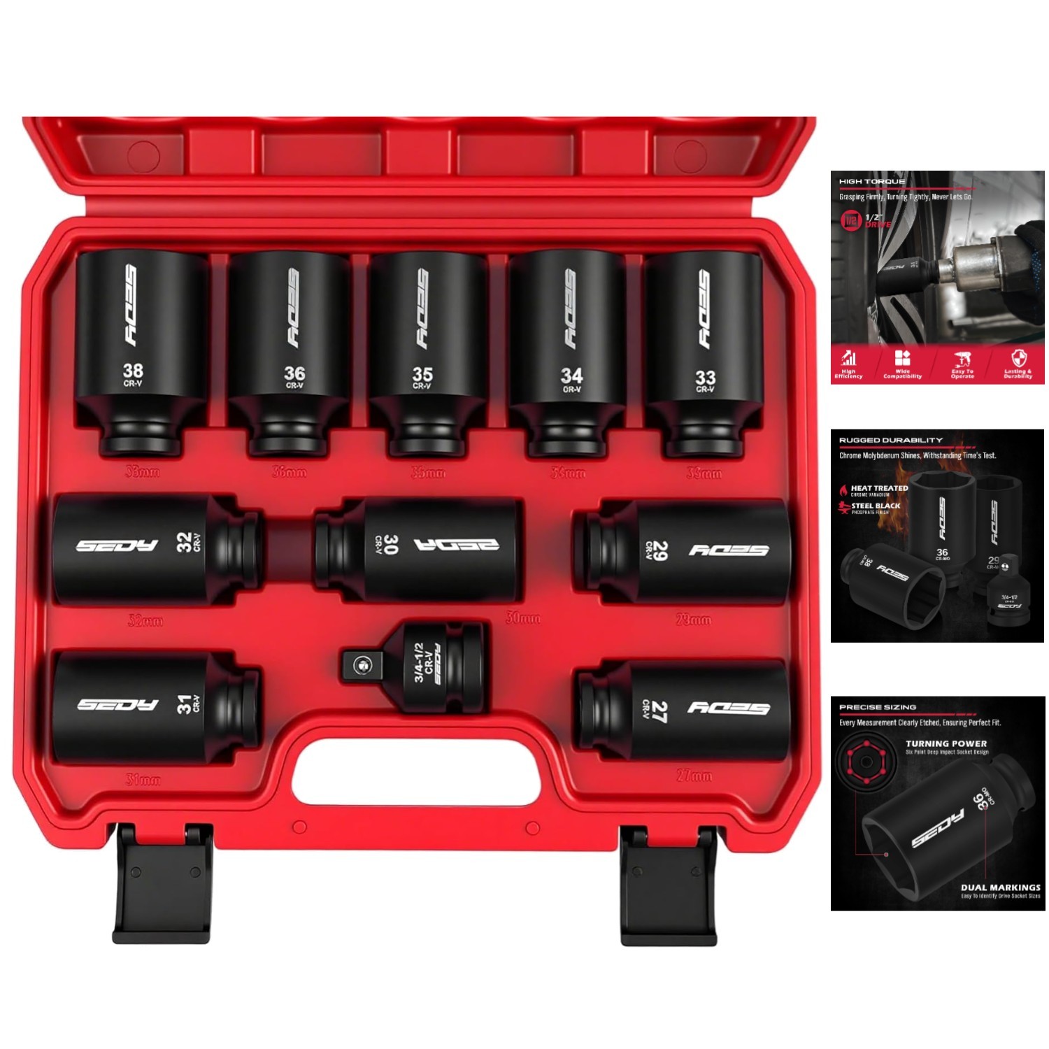 Versatile 11-Piece Metric Impact Socket Set | Perfect for Axle & Locknut Repairs