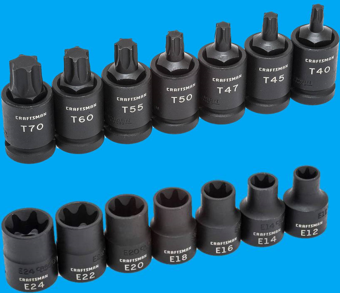 Craftsman 14 Piece Impact E-Torx Bit Socket Set 1/2″ Drive 7 T40-T70 E12-E24