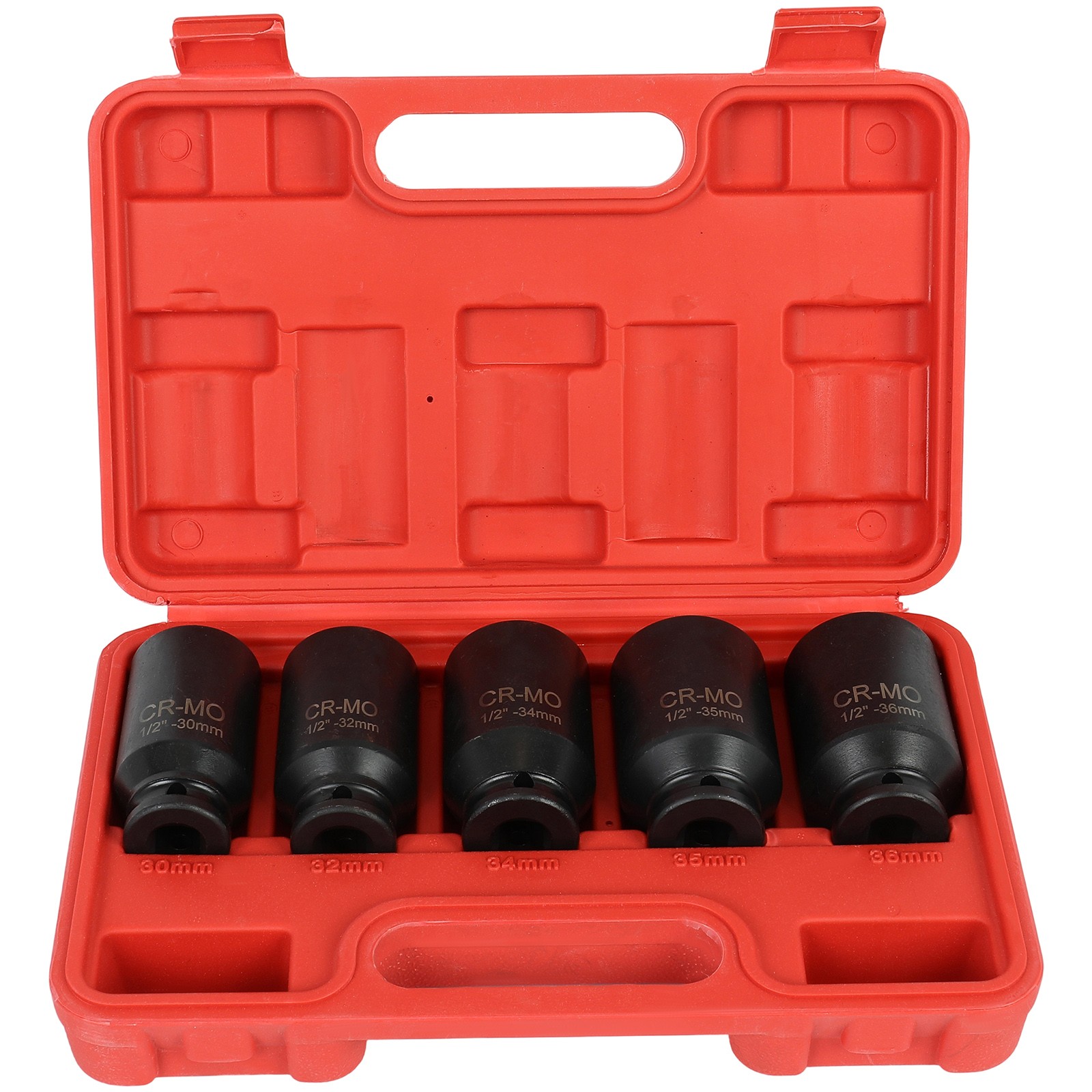 5pcs 1/2» Deep Spindle Axle Nut Socket Set 12 Point 30mm 32mm 34mm 35mm 36mm