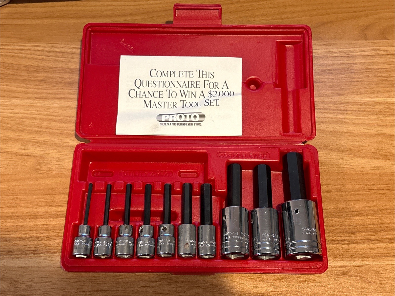 Proto 10 pc. 1/2″ & 3/8″ Drive SAE Hex Bit Socket Set 4990 & 5441 & Case 4968PB
