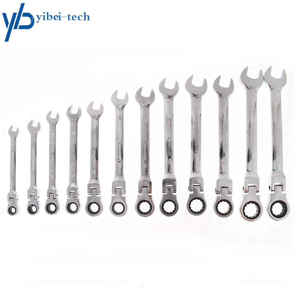 12pc 8-19mm Metric Flexible Head Ratcheting Wrench Combination Spanner Tool Set
