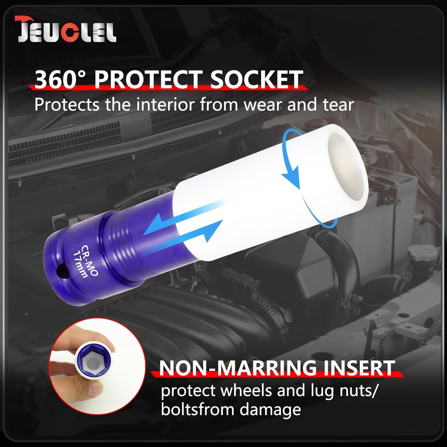 17mm Impact Socket, 1/2″ Drive Wheel Protector, Thin Wall Deep Socket