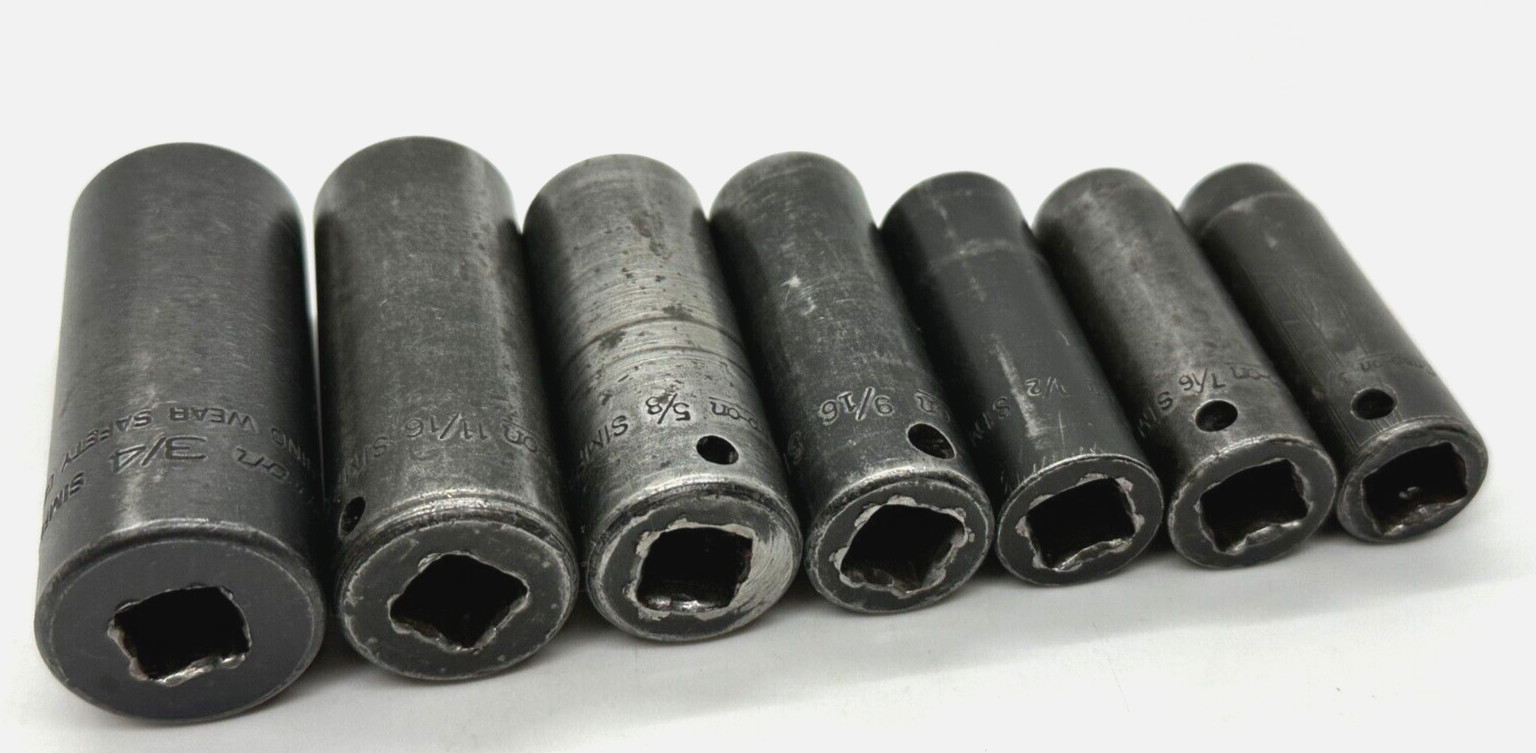 🇺🇸 Snap On Tools USA 3/8″ Drive SAE IMPACT Deep Well Socket Set Lot 6 PT Rail