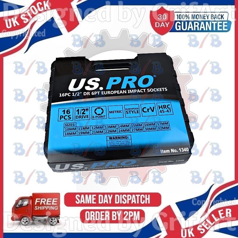 US PRO 16PC DEEP IMPACT SOCKET SET 6PT METRIC LONG REACH HEX SOCKET 1/2″ DRIVE