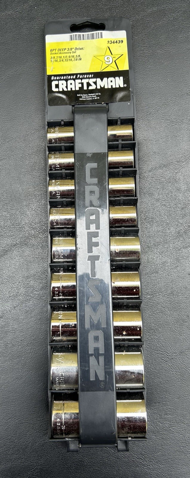 NOS Craftsman USA 3/8″ Drive Standard Deep 6Pt Socket Set 34439 G1 9pc 3/8″-7/8″