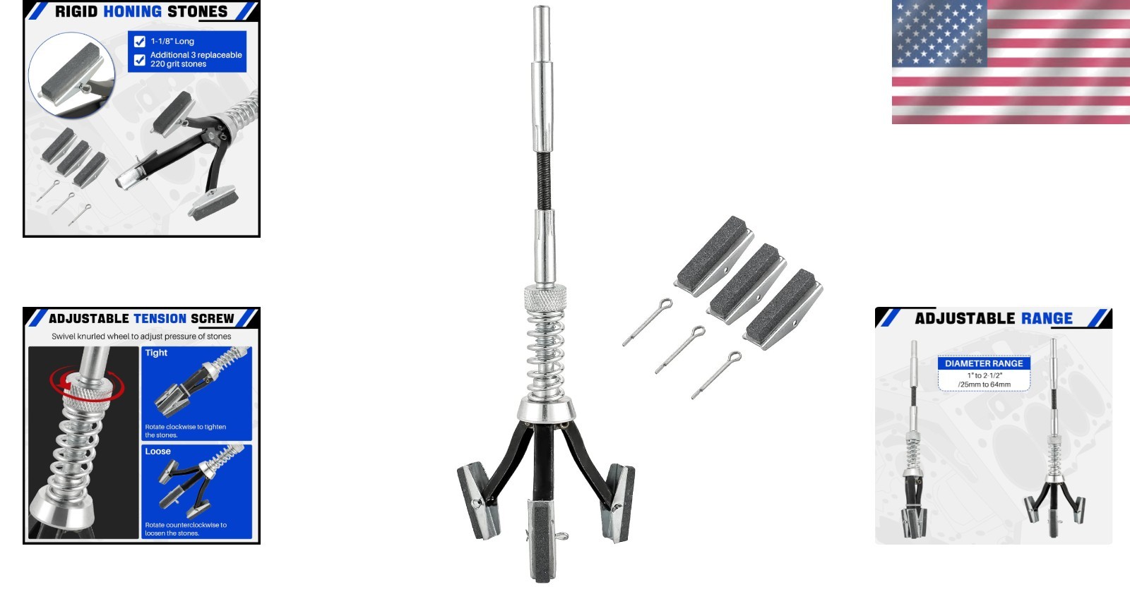 Versatile Engine Cylinder Hone for 1″ to 2-1/2″ – Restores Smooth Cylinder Walls