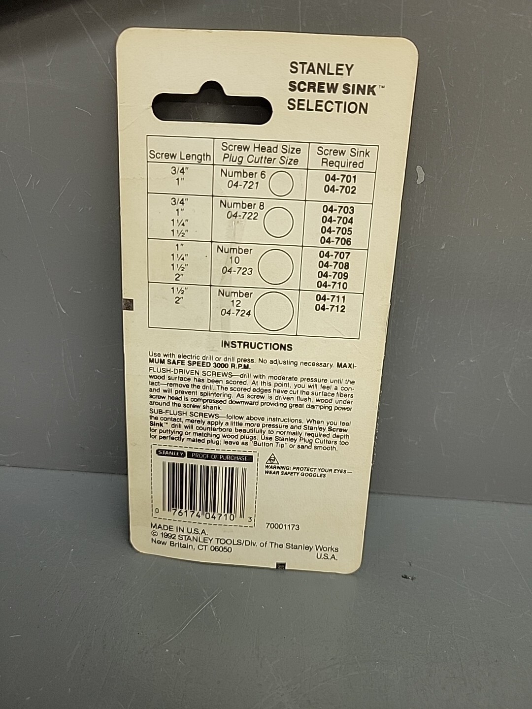 Stanley 04-710 3-In-One Screw Sink 2″ x #10 USA 1524A New Old Stock