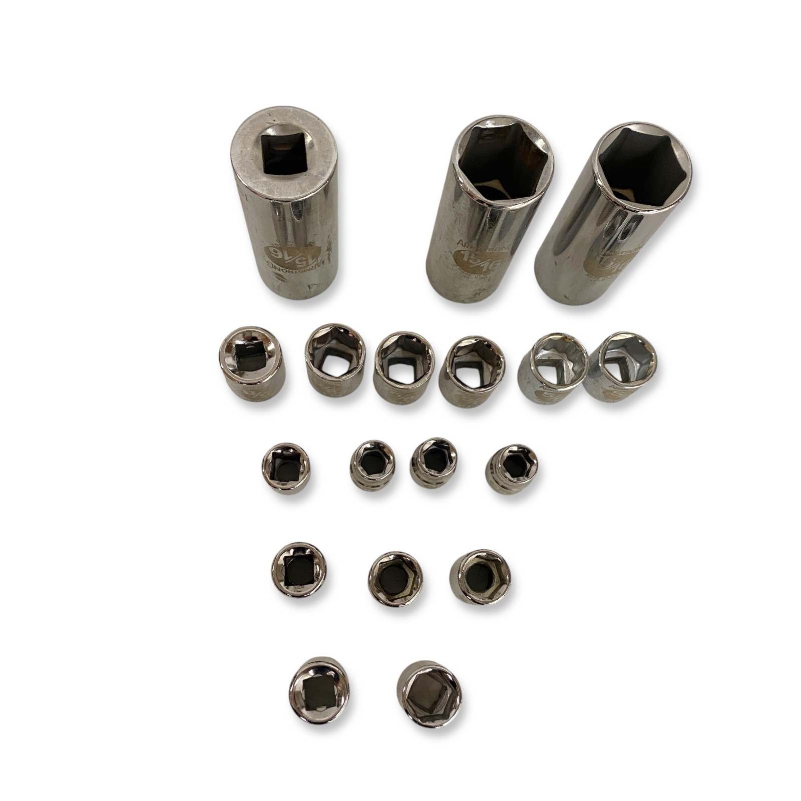 Armstrong USA Socket Set, 6-Point & 12-Point Mixed, 18 Pcs, Deep & Standard