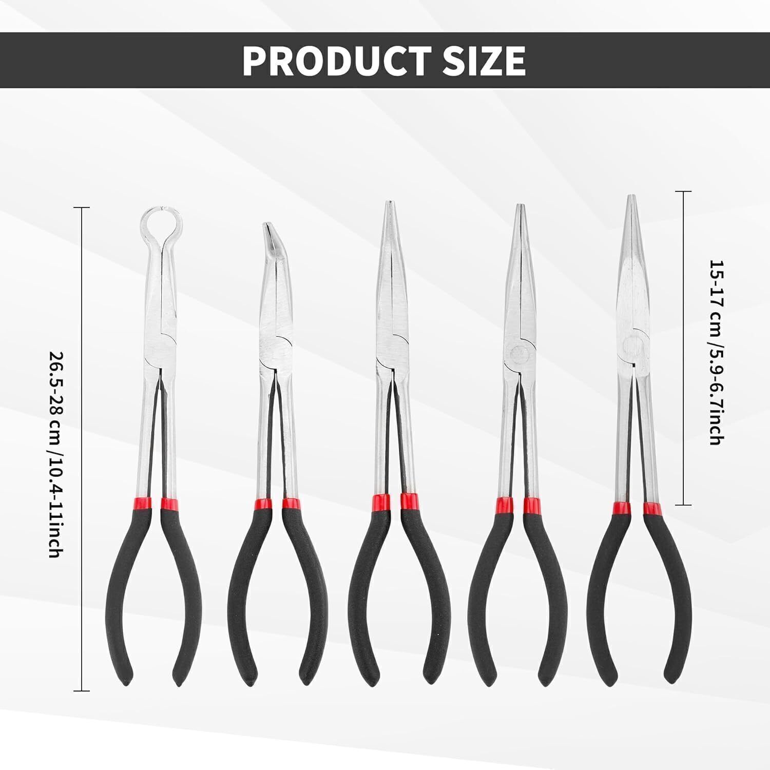 5Pack 11Inch Long Needle Bent Nose Pliers Set Extended Reach Tools Curved Pliers
