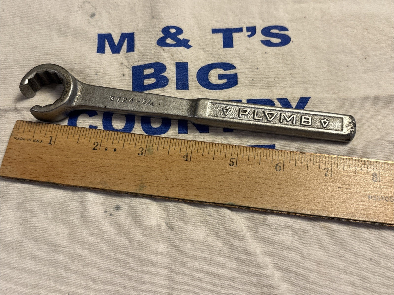 Vintage Plomb Plumb PLVMB USA SAE 3/4″ Flare Nut Line Pebble Finish Wrench 3724