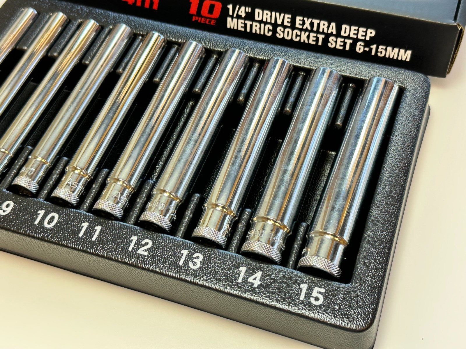 NEW ASTRO 10pc 4111 Extra Deep (4.5″ Long) Metric Socket Set 6mm-15mm 1/4″ Drive