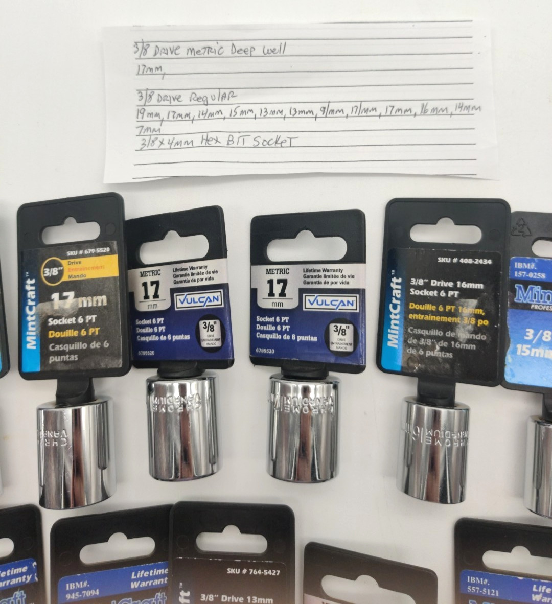 14pc Assorted Lot of 3/8″ Drive Sockets, Metric Deep Well, Regular and Hex Bit