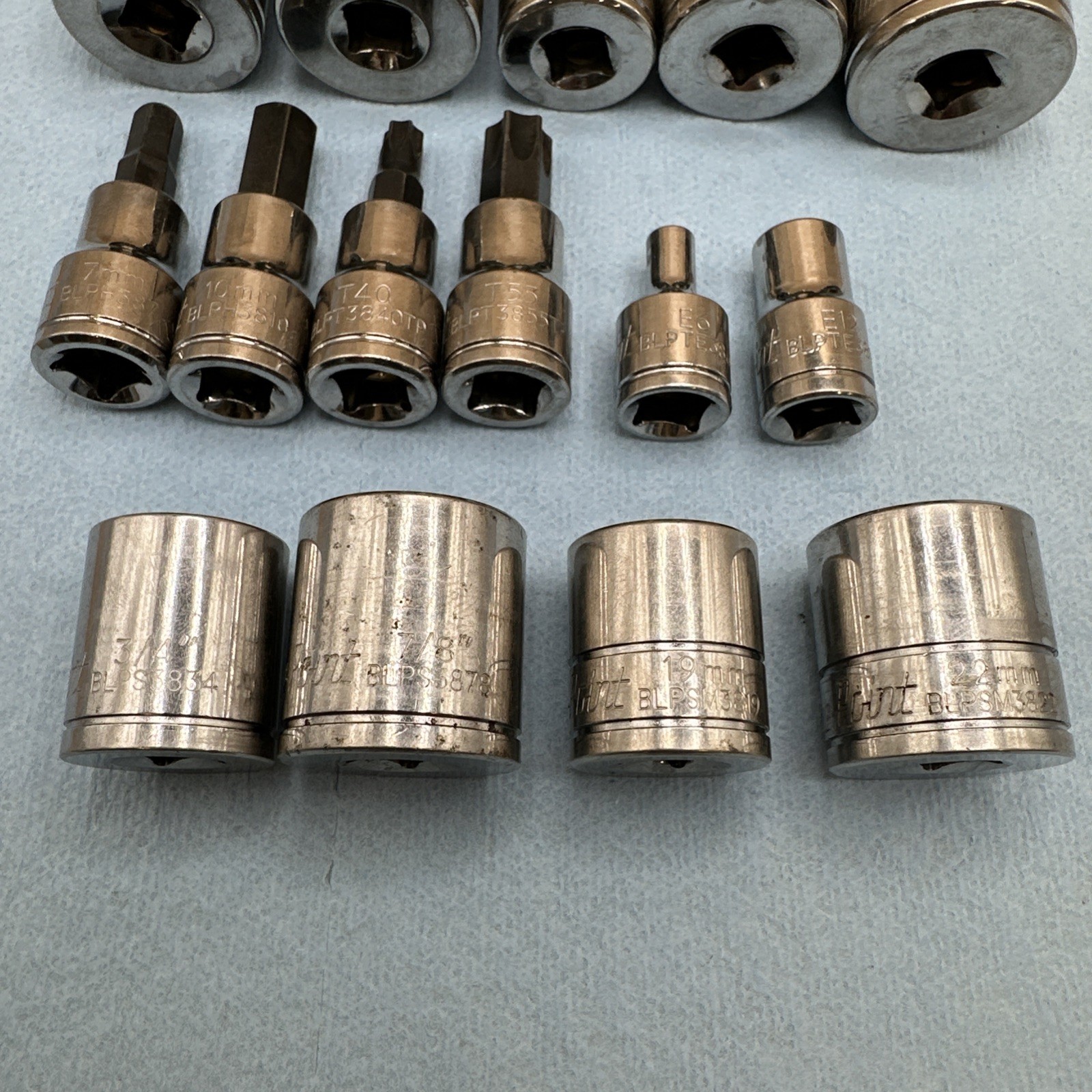 15 Pc Blue Point Sockets Lot In Decent Shape Mixed Sizes All 3/8” Drive