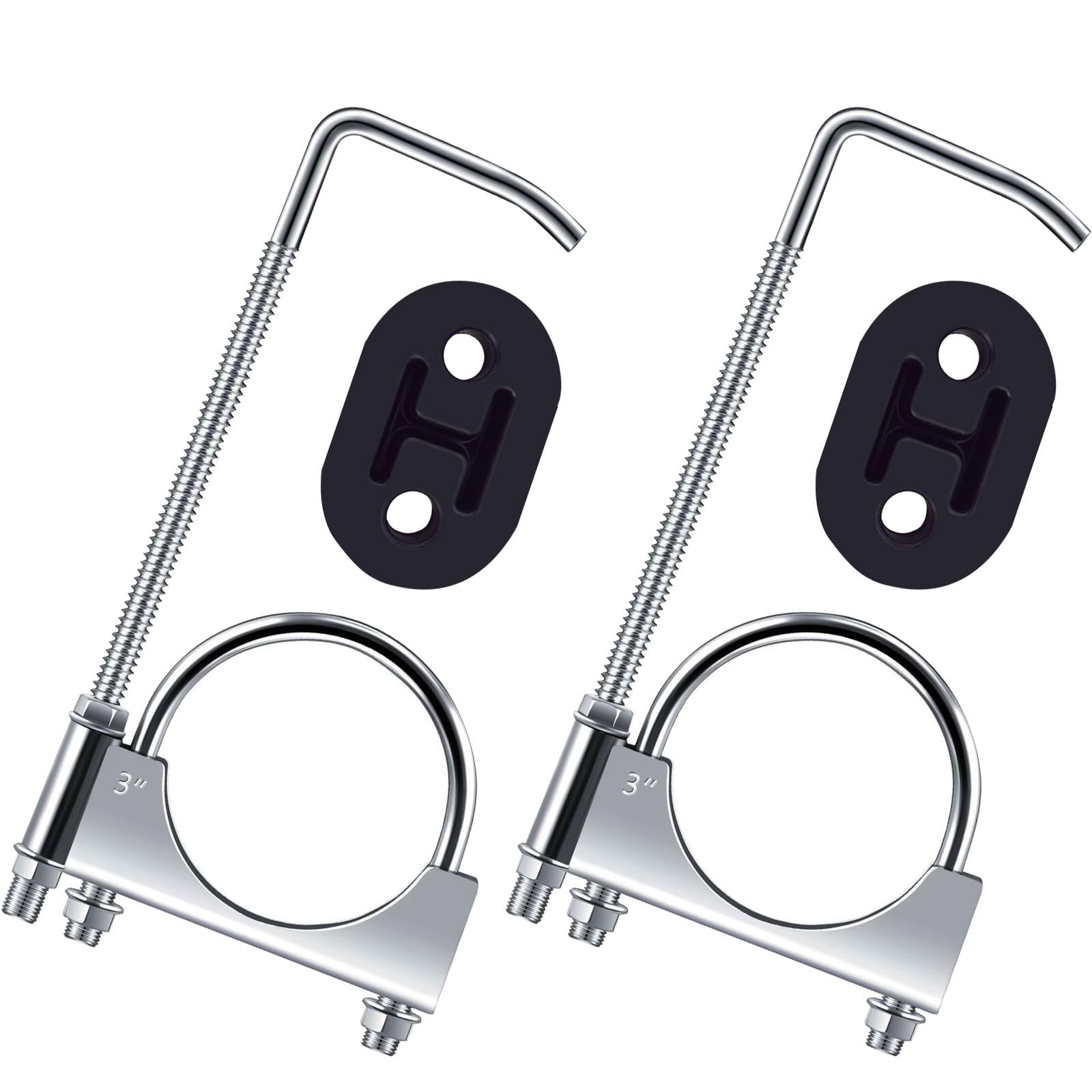 2 PCS 304 Stainless Steel 3 Inch Exhaust Hangers Universal Rubber Clamp
