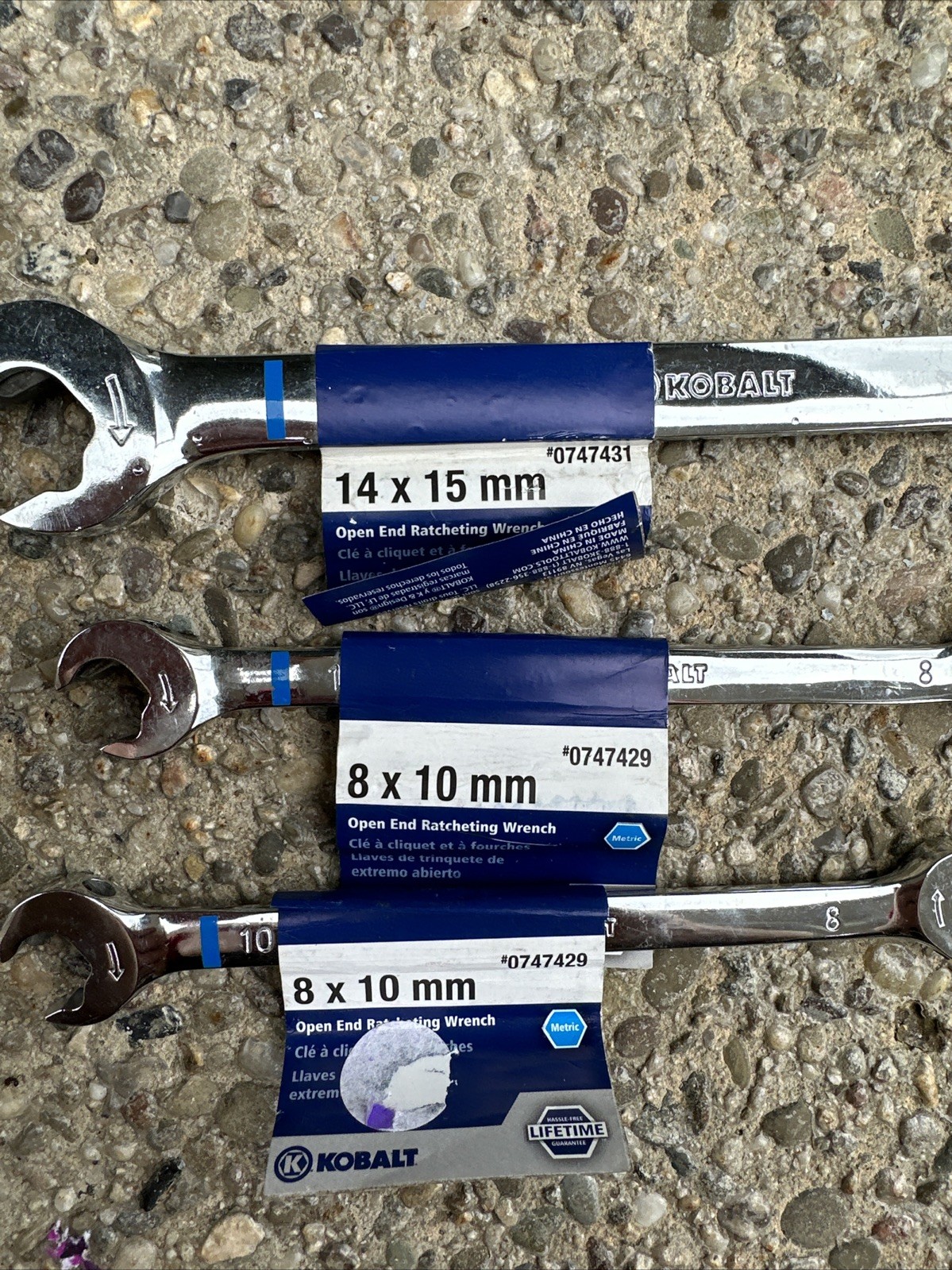 Lot Kobalt Metric Mixed Open End Ratcheting Wrench NEW 8 10 14 15 Gg1-d