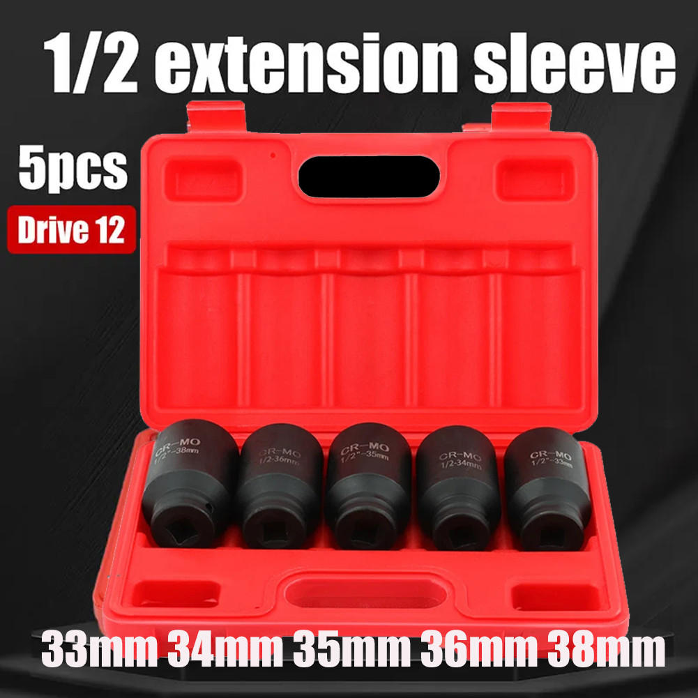 1/2″ Drive Deep Impact Axle Hub Socket Set 6 Point 33mm 34mm 35mm 36mm 38mm 5Pcs