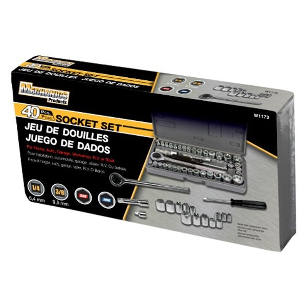 Performance Tool Mixed Drive Size SAE/Metric Ratchet & Socket Set, 40 Pieces