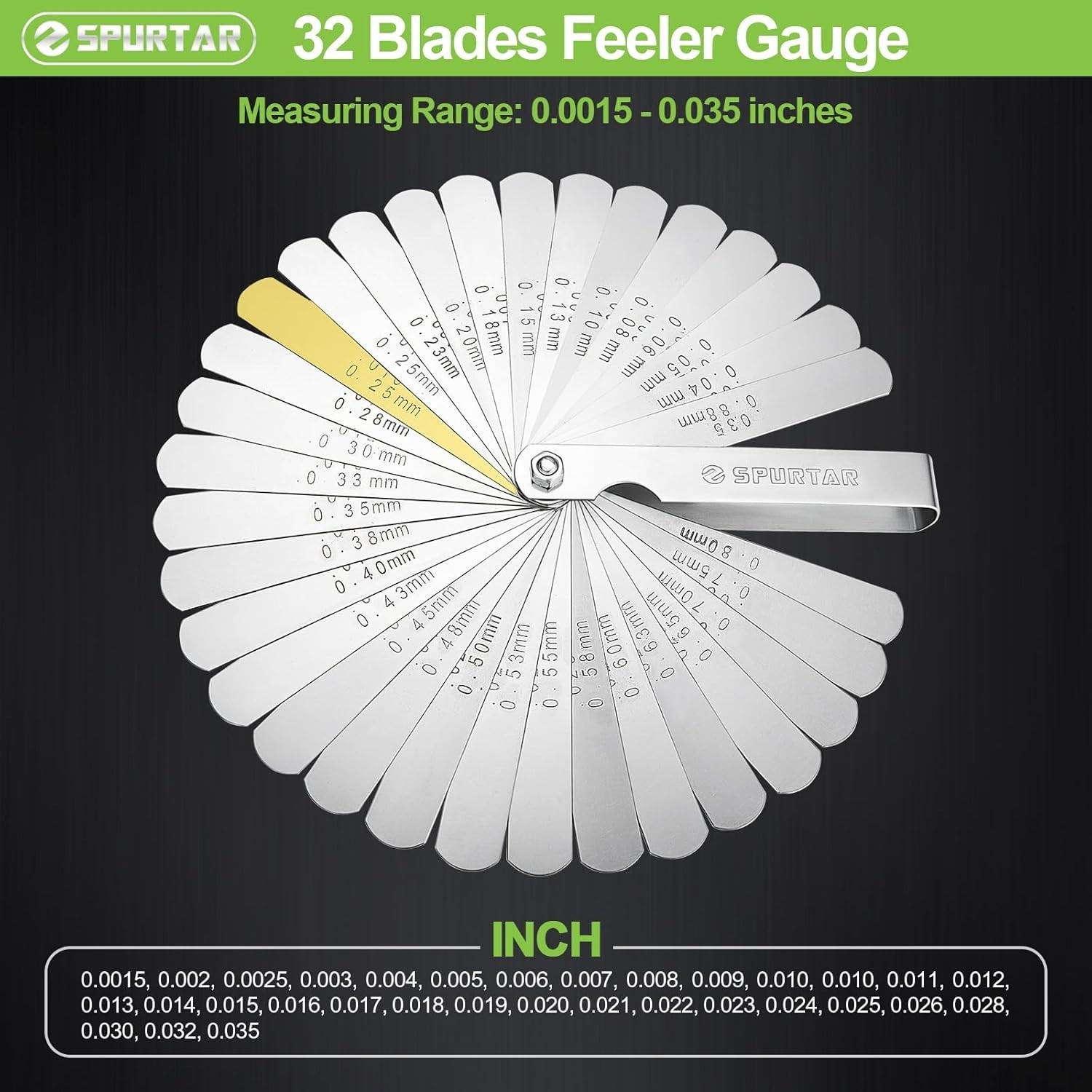 32 Blade Feeler Filler Gauge Spark Plug Gap Metric Imperial Measuring Brass Tool
