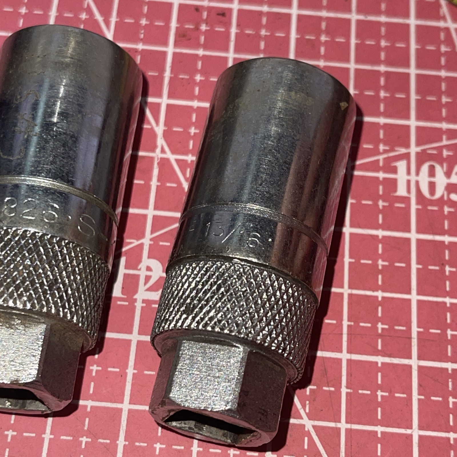 2 Pc S-K Wayne USA 4826 13/16 In SAE 1/2 Drive Spark Plug Socket Set Vintage SK