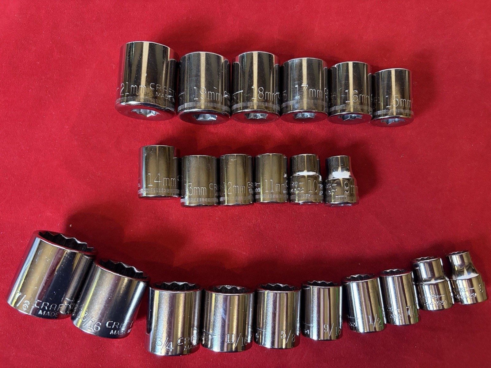 22 pc Craftsman 3/8″ Drive 12 Point SAE METRIC 21mm-9mm & 7/8″ – 5/16″ USA