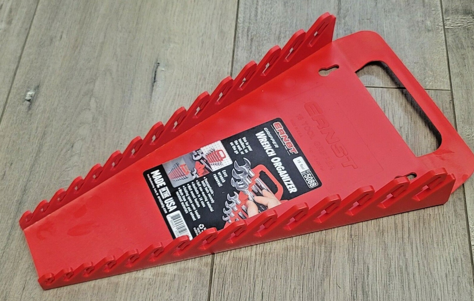 Ernst 15 Slot Red Gripper Wrench Rack Organizer, Made in USA #5088
