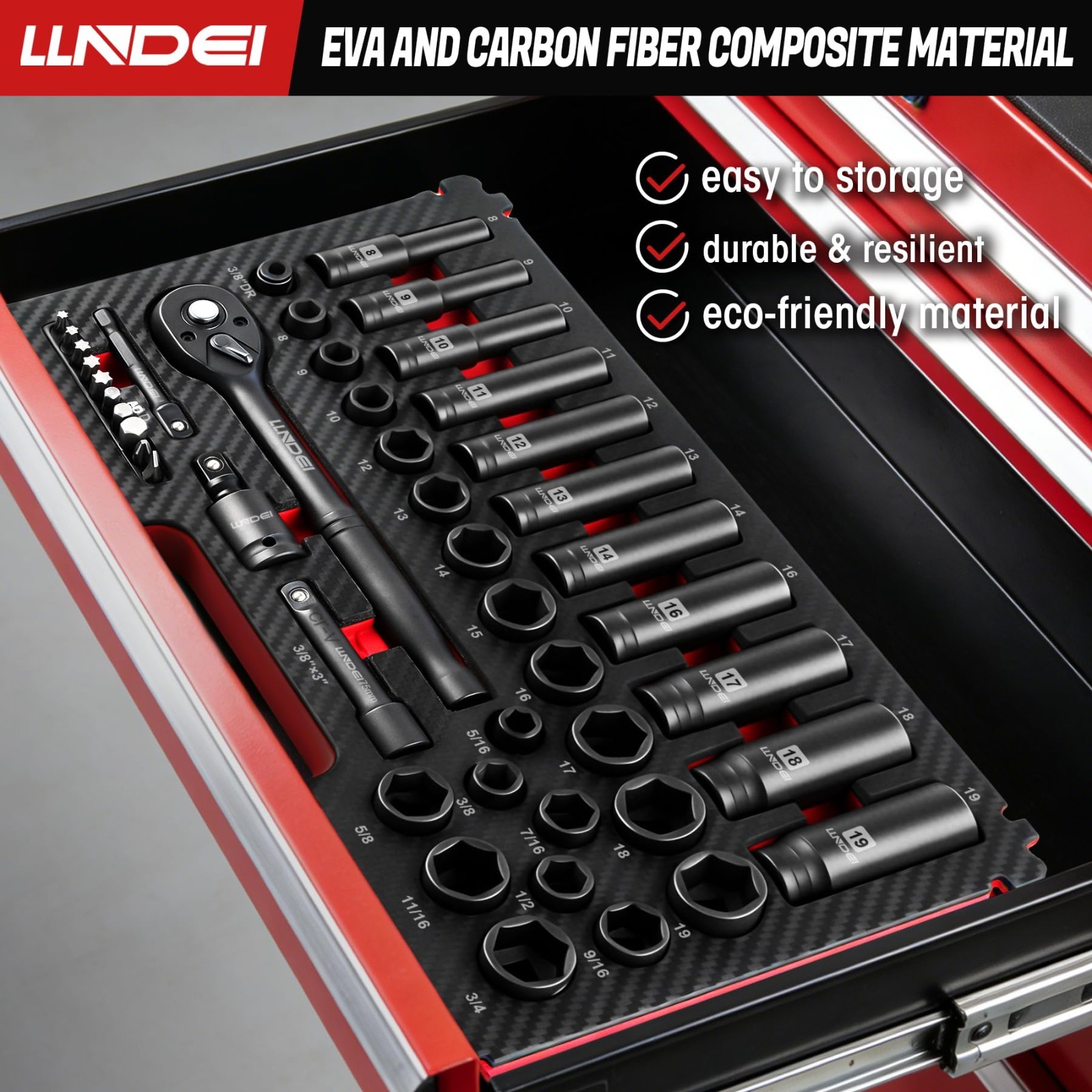 45PCS 3/8″ Drive Impact Socket Set – Metric & SAE, Cr-V, EVA Foam Case, Auto Rep
