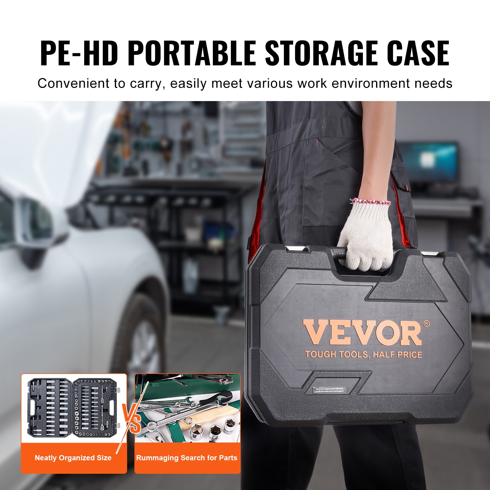 VEVOR 106 Pcs Socket Set 1/4in 3/8in Drive Socket and Ratchet Set 6-Point Tool