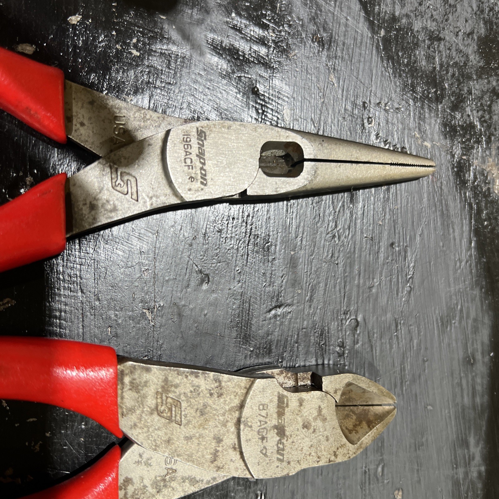 Snap-on 3pc Soft Grip Mix Pliers Set 196acf 87acf 137acf red handle