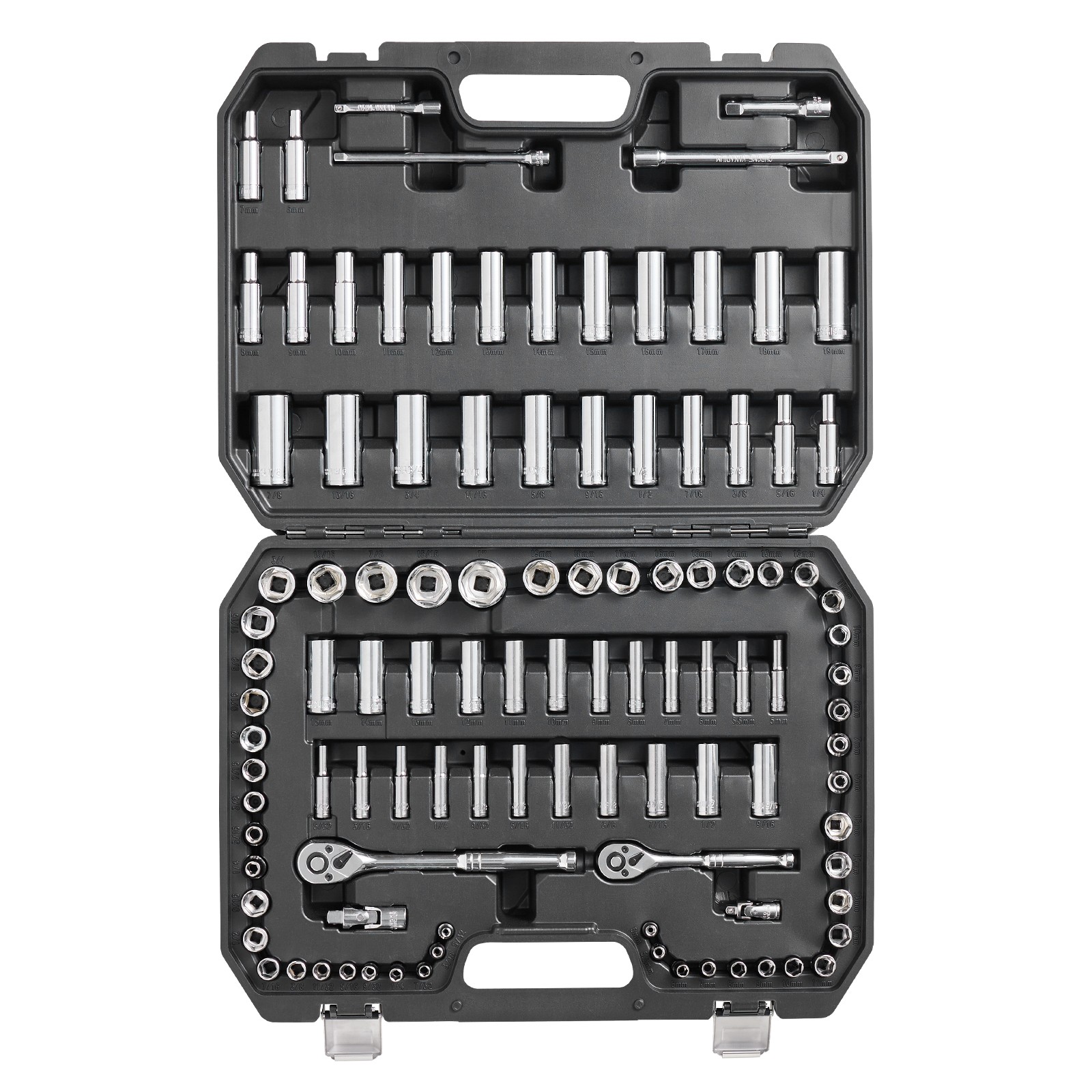 VEVOR 106 Pcs Socket Set 1/4in 3/8in Drive Socket and Ratchet Set 6-Point Tool