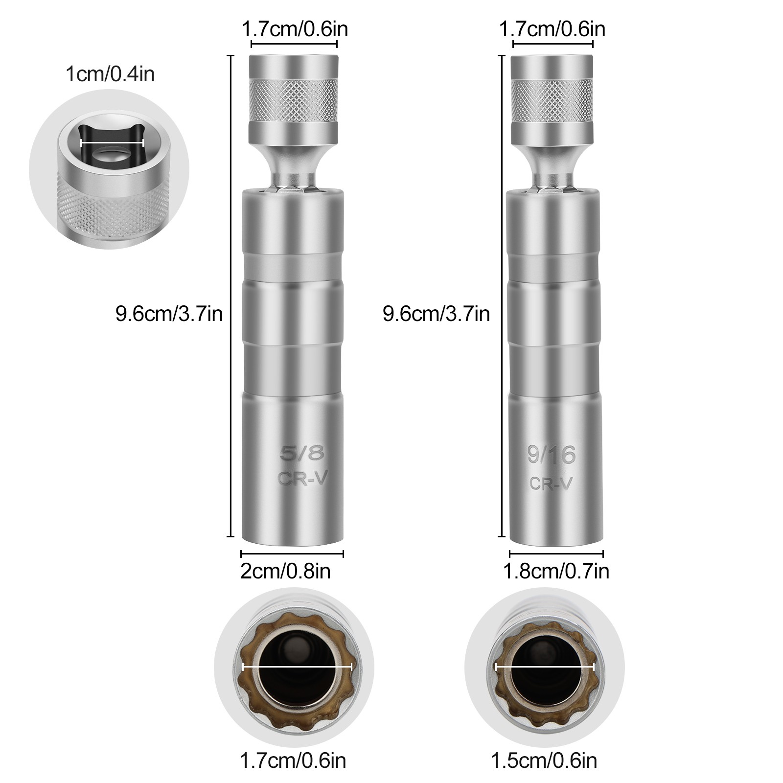 2 PCS 9/16″ & 5/8″ Spark Plug Socket Set 3/8″ Drive 12-Point Swivel Removal Tool