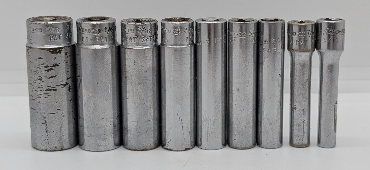 Snap-On STM 6, 7, 9, 10, 11, 12, 14, 16, 18 – 9-Piece Deep Socket Set W/ Holder