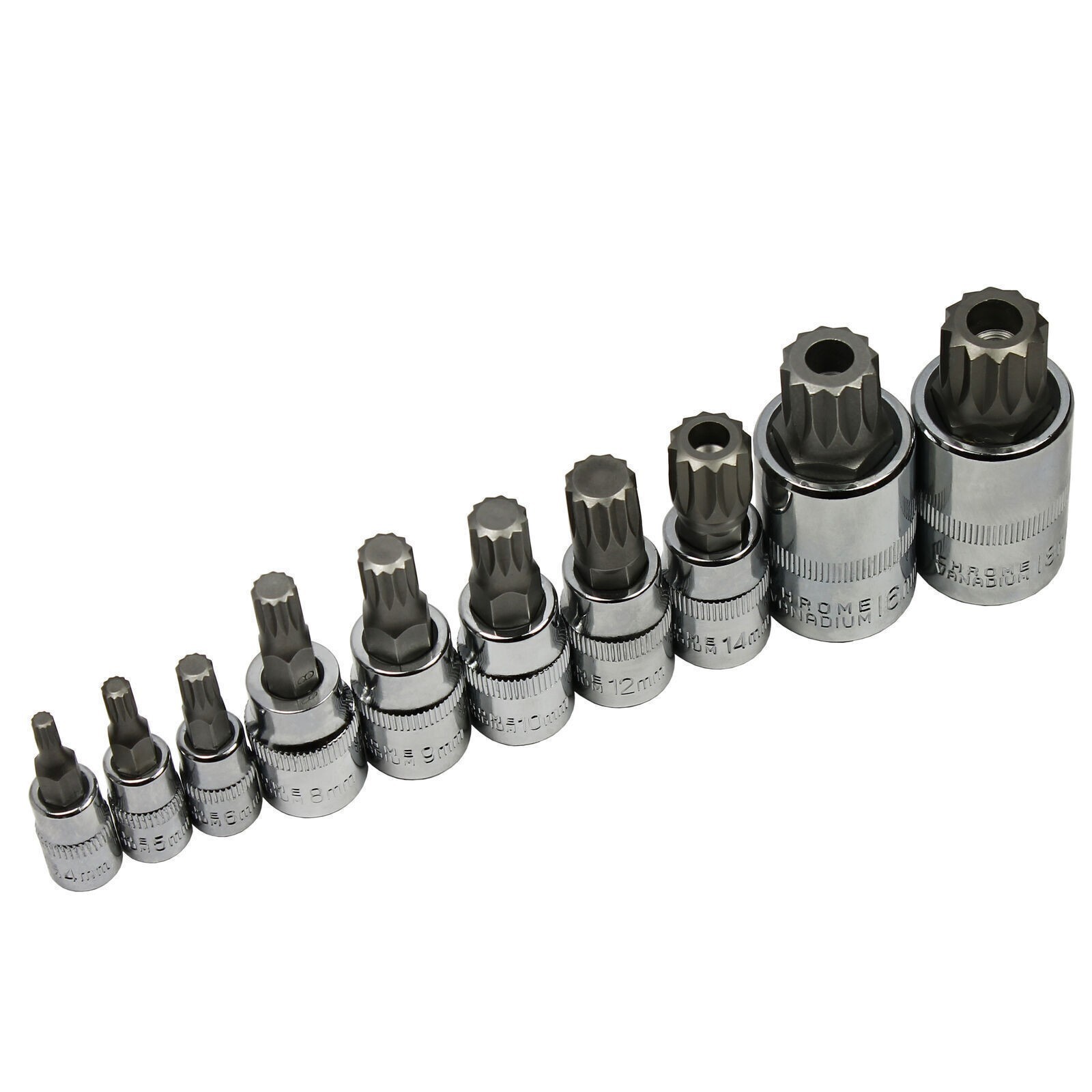 10PCS XZN Triple Square 12 Point Spline Bit Socket Set 4MM – 18MM 1/2″ 1/4″ 3/8″