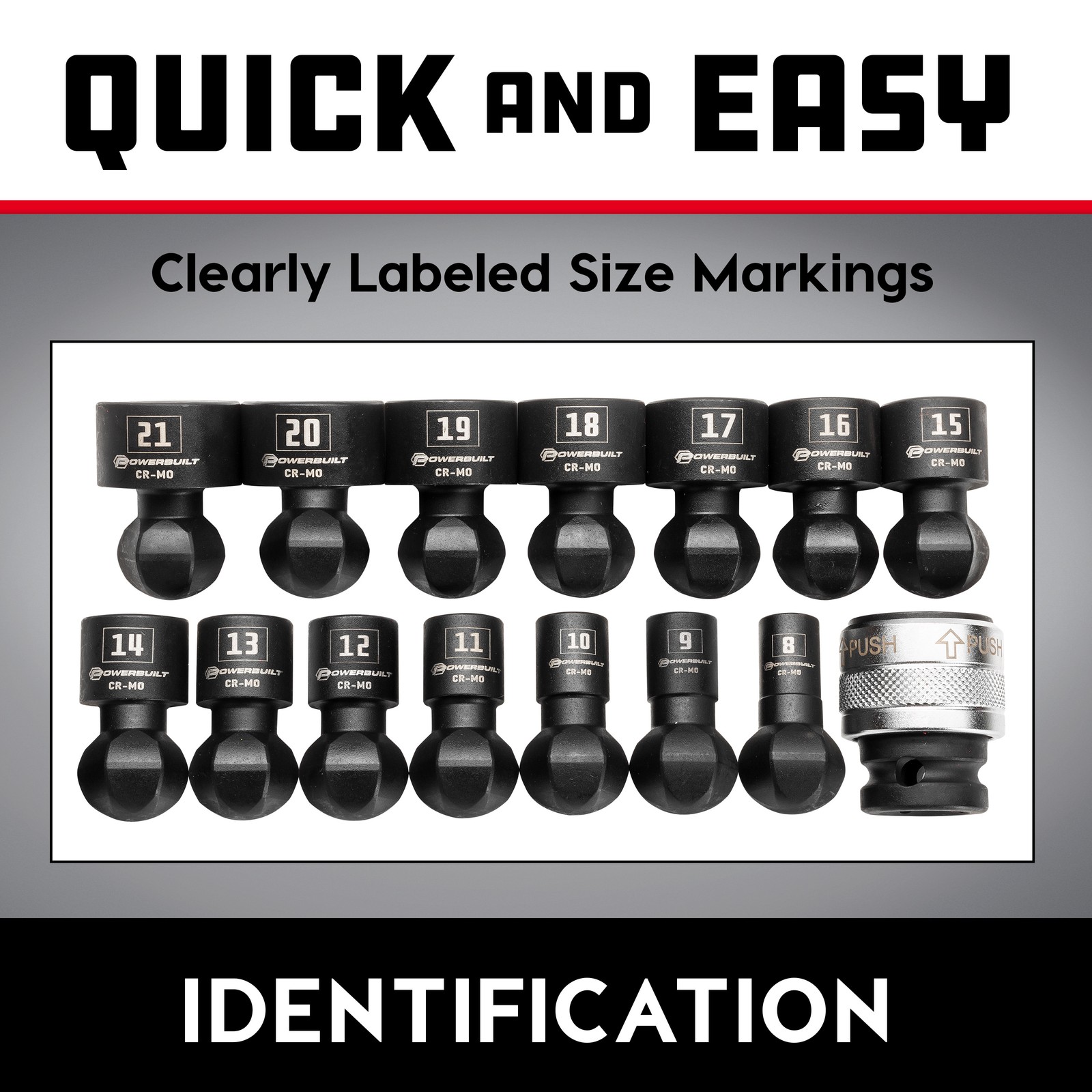 Powerbuilt 15 Piece 1/2″ Dr. Metric Quick-Change Swivel Socket Set With Adapter