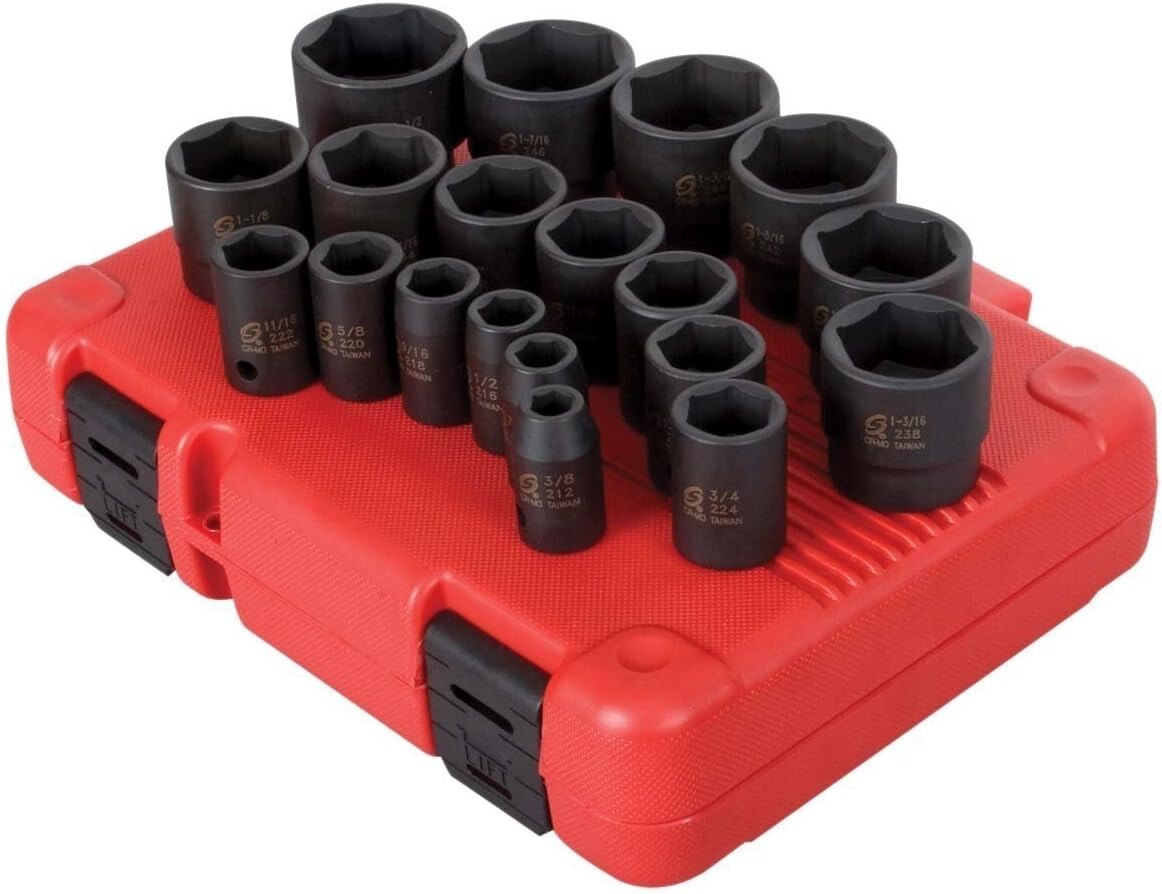 Durable 1/2″ Drive 19-Piece Impact Socket Set – Radius Corners, Heavy-Duty Case