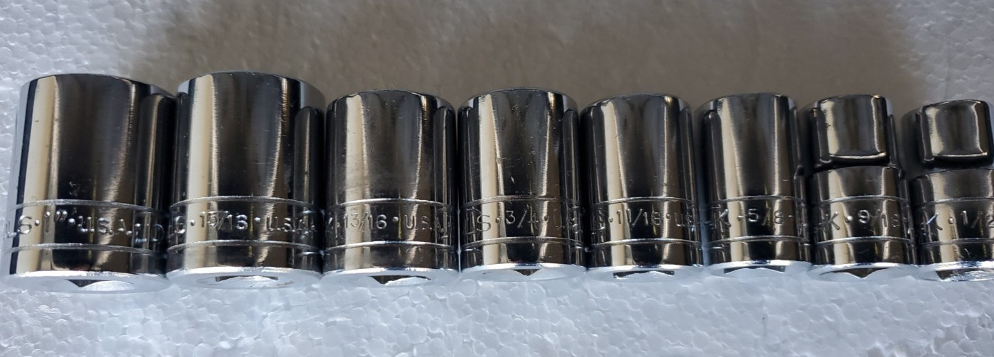 S-K 401 Series 8 Piece 1/2 Drive Sockets 1″15/16″13/16″3/4″11/16 5/8″9/16″1/2″