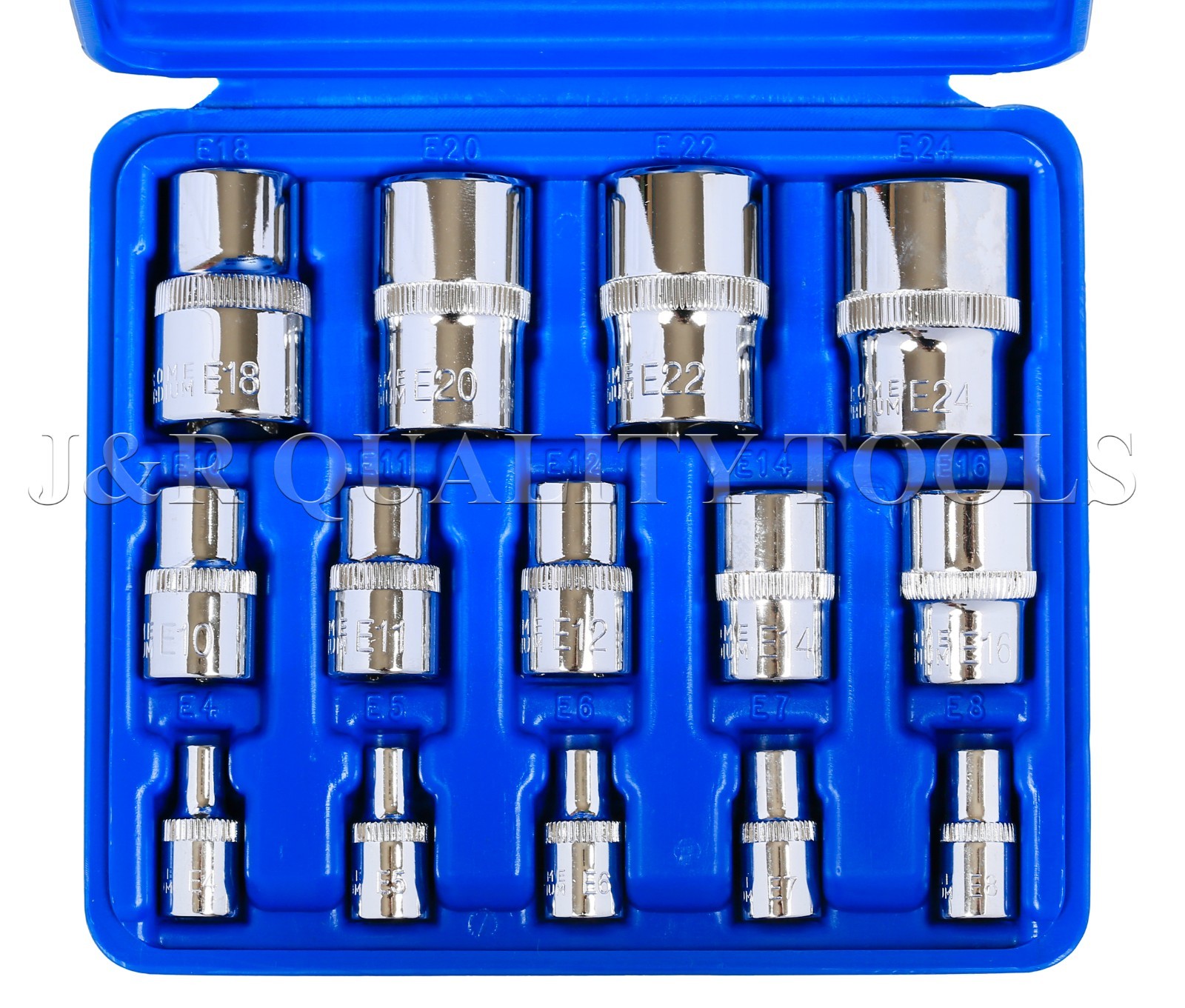 14 Pc Female Torx Socket Set E4–E24 1/4″, 3/8″, 1/2″ Drive External Star Sockets