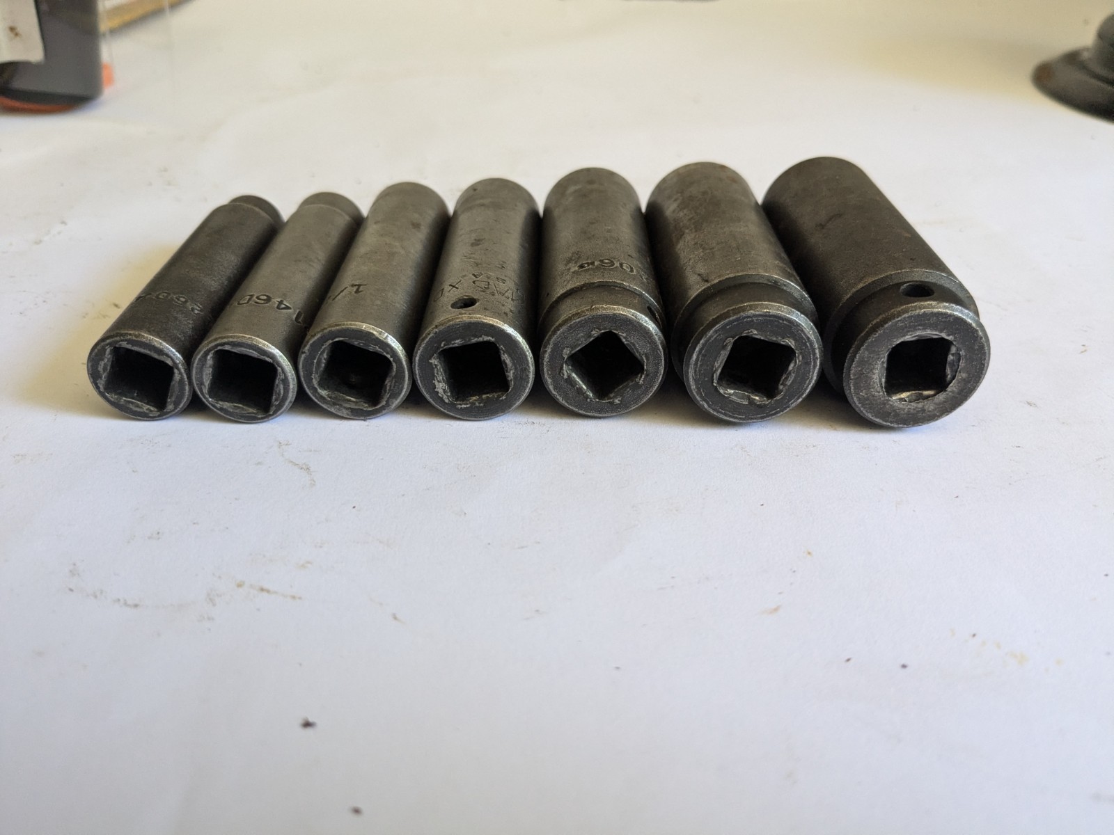 Set Of 7 Vintage Mac Tools Deep Impact Socket 6 point SAE Set XDP 3/8″-3/4″ USA