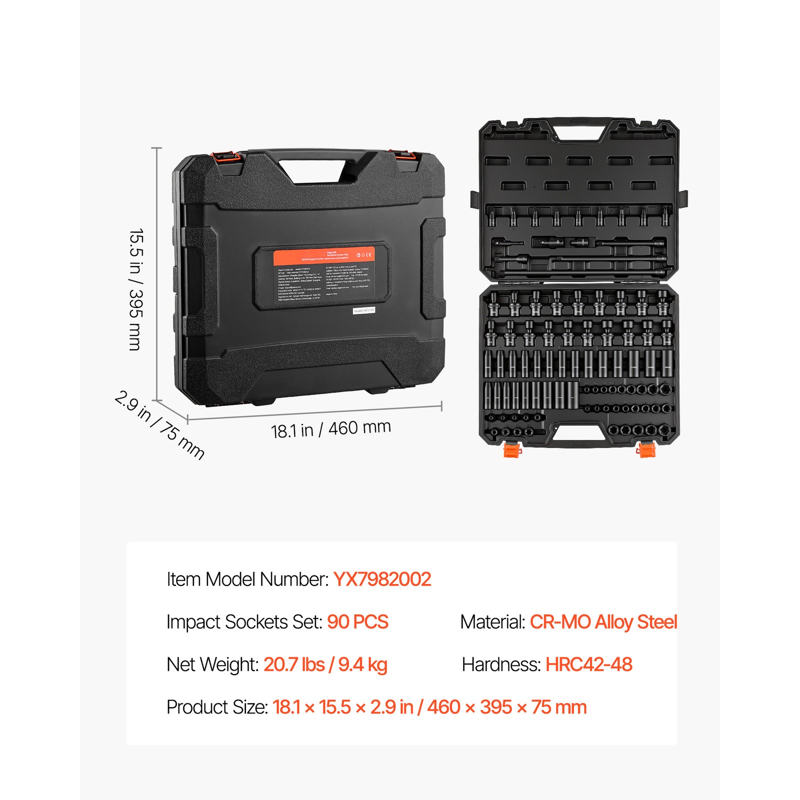 Uimoso 90-Piece 3/8″ Drive Impact Socket Set with 6-Point Design & Case